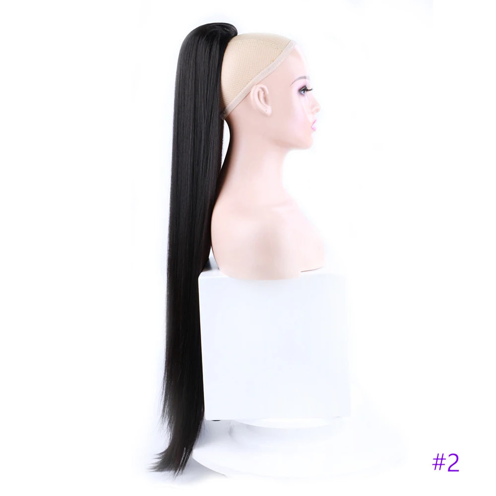 30 Inch Long Straight Ponytail Synthetic Drawstring Ponytail Chip-In Hair Extension Straight Pony Tail Fake Hairpiece