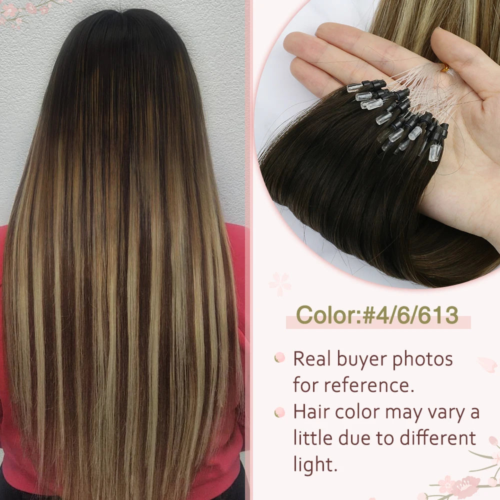 Micro Loop Human Hair Extensions Balayage Blonde 50Gram/Set 1G/S Natural Link Fusion