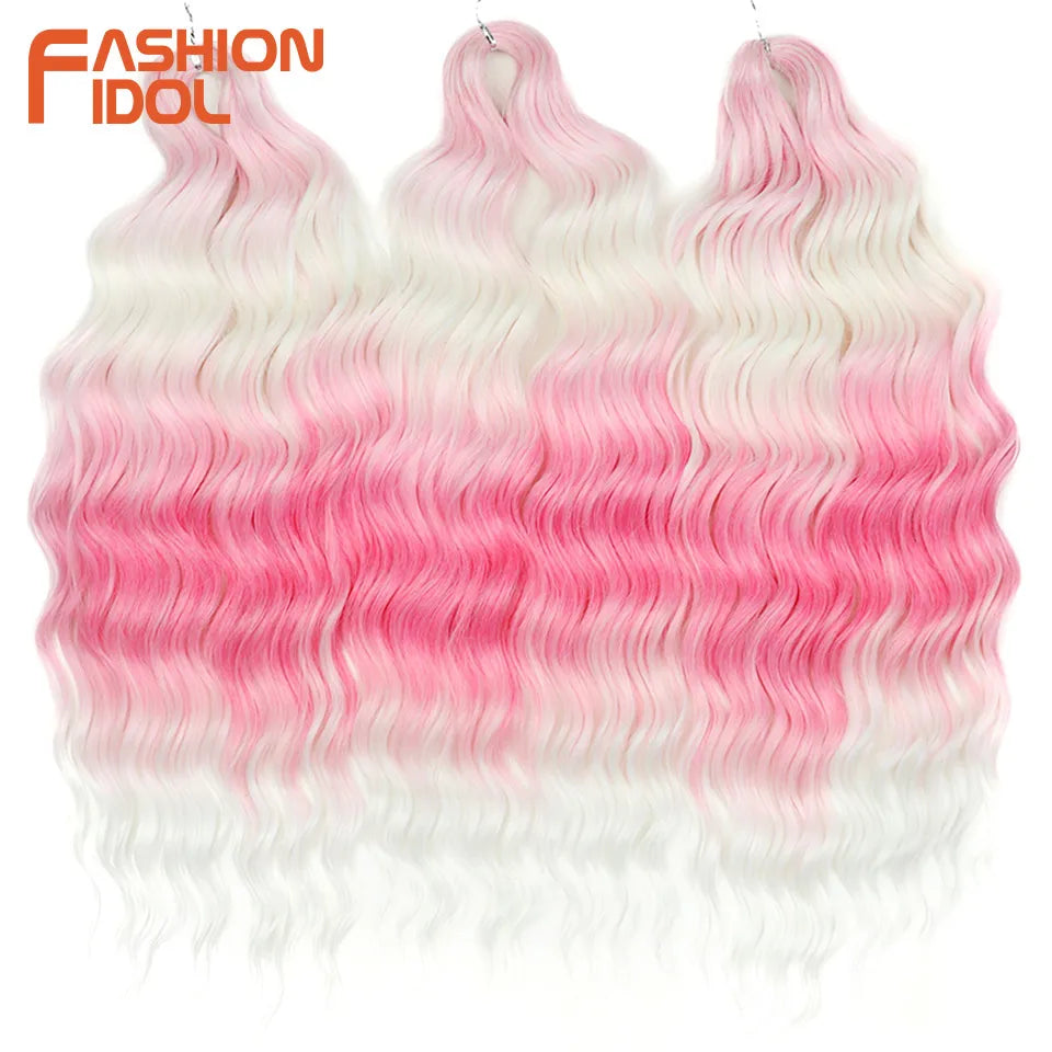 Loose Deep Wave Synthetic Braiding Hair Extensions - 24 Inch Water Wave, Ombre Blonde Twist Crochet