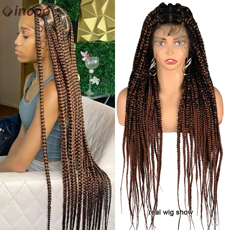 Synthetic Large Box Braided Wigs Jumbo Knotless Full Lace Front Tribal Braids