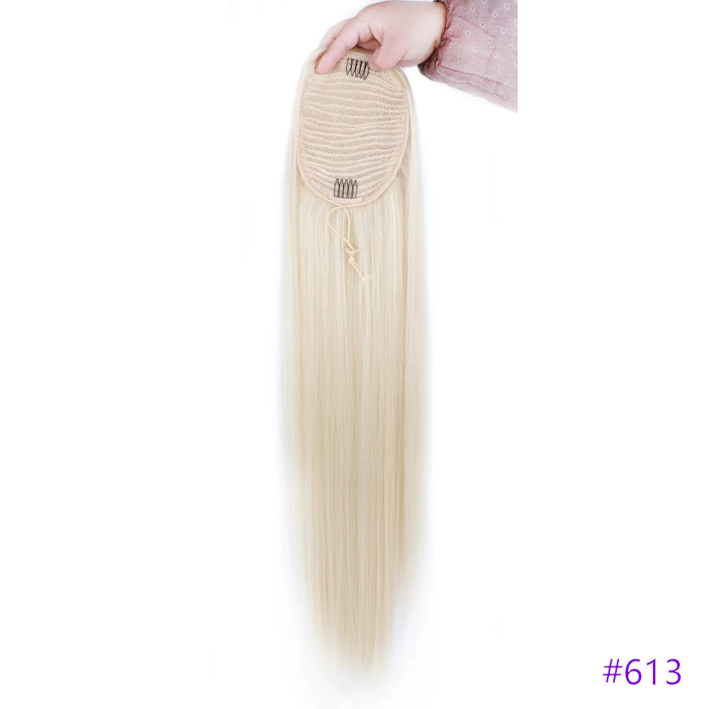 30 Inch Long Straight Ponytail Synthetic Drawstring Ponytail Chip-In Hair Extension Straight Pony Tail Fake Hairpiece