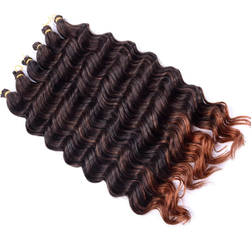 20“Deep Curly Synthetic Hair Deep Wave Bulk Crochet Braid Black Ombre Blue
