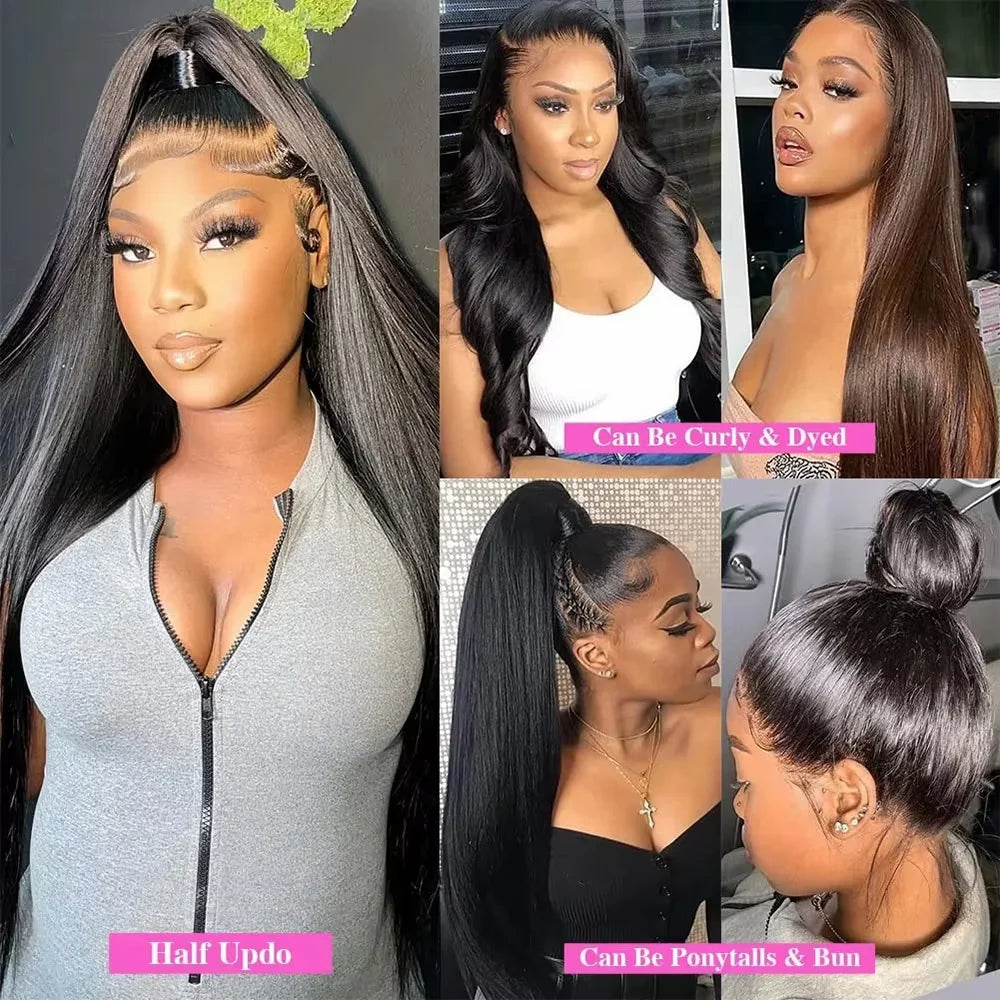 250% Brazilian Straight Human Hair Wigs, 13x4 HD Transparent Lace Front Pre