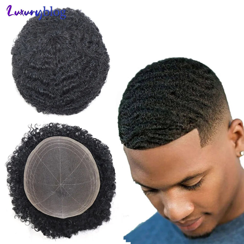 Afro Curly Full Lace Mens Toupee 8mm Wave Human Hair Piece African