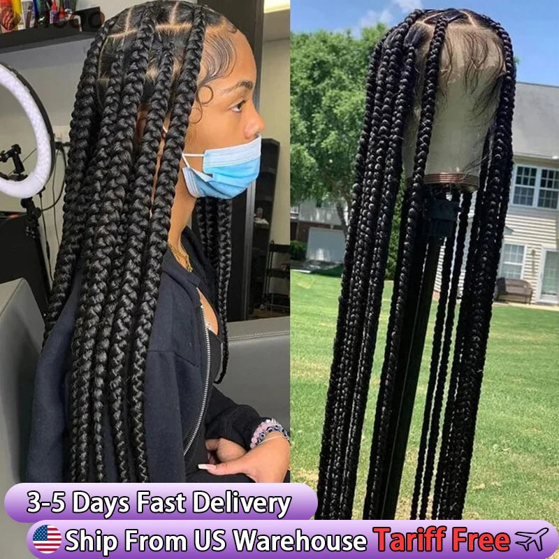 Synthetic Large Box Braided Wigs Jumbo Knotless Full Lace Front Tribal Braids