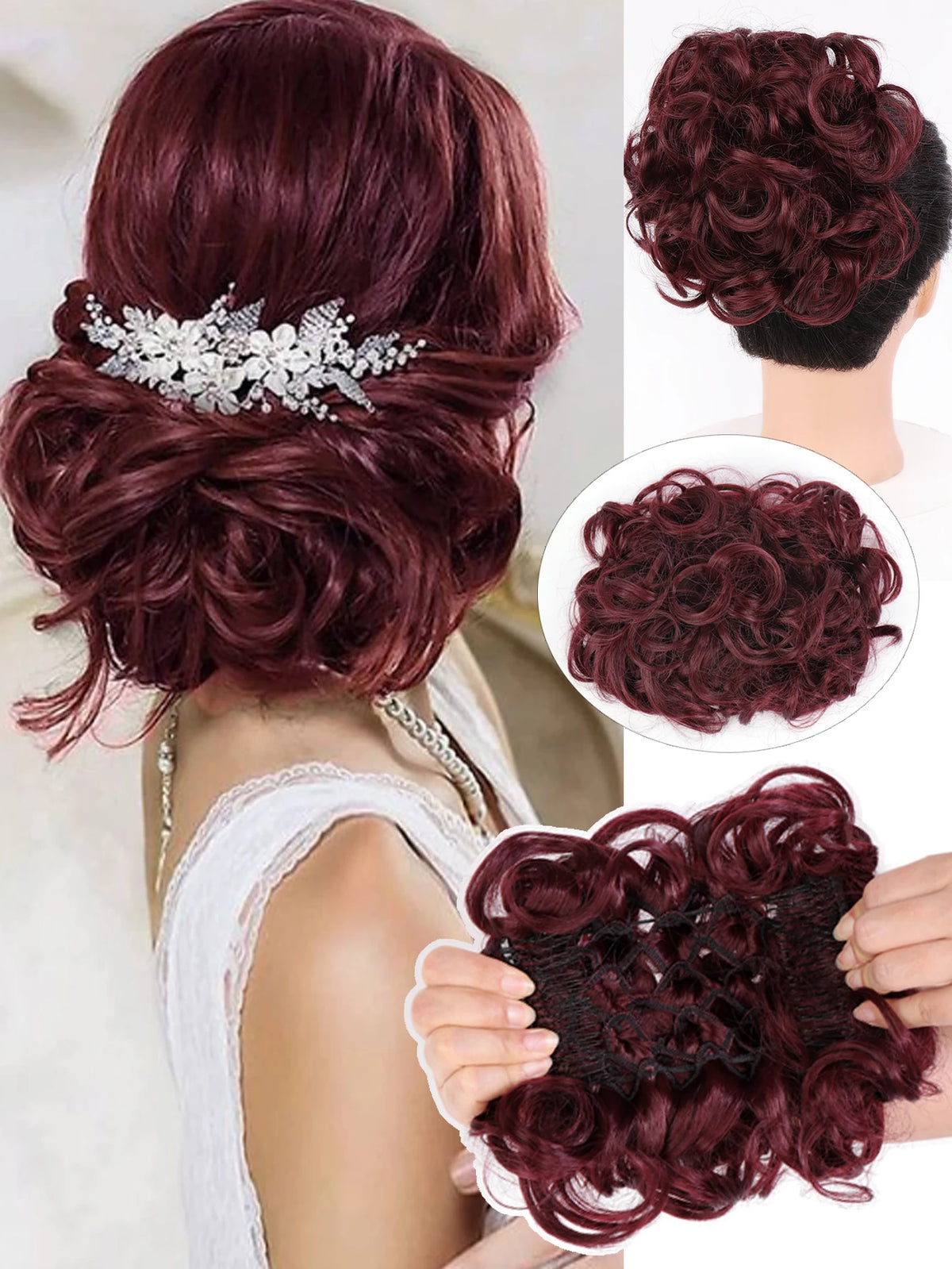 Synthetic Messy Wavy Chignon Black Blonde Hair Bun Hairpiece Extension Fake Comb