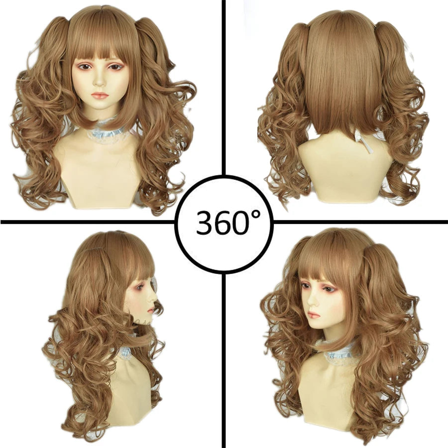 Roman Curly Synthetic Lolita Hair Bangs Golden Anime Wig Oberl Party Cosplay