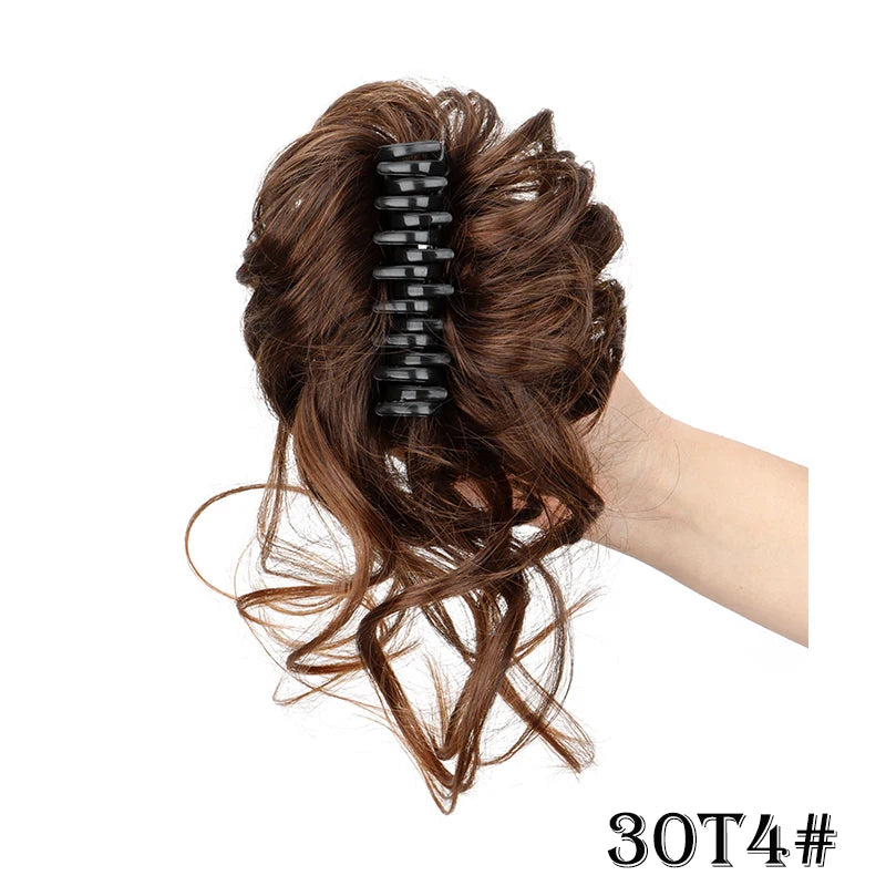 Synthetic Short Wavy Curly Messy Elegant Bun Hair Piece Claw Clip Tousled