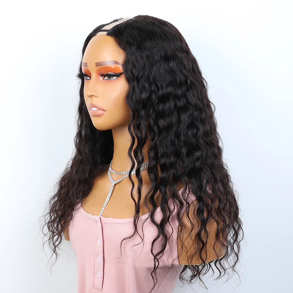 Loose Deep Curly U Part Human Hair Wigs Brazilian Remy Wet Wavy