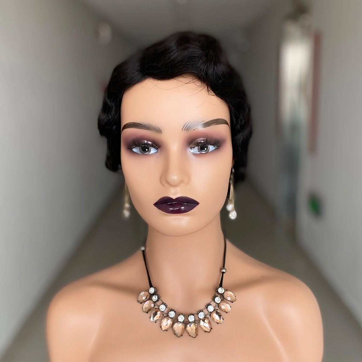 Short Finger Wave Wig Brazilian Human Hair Brown Ocean Peruca Burgundy Pixie