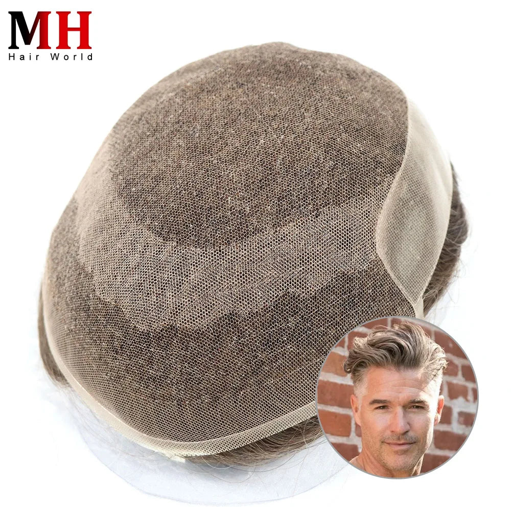 Lace Front & PU Toupee Natural Hairline Hair Prosthesis Human Replacement System