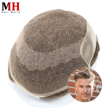 Lace Front & PU Toupee Natural Hairline Hair Prosthesis Human Replacement System