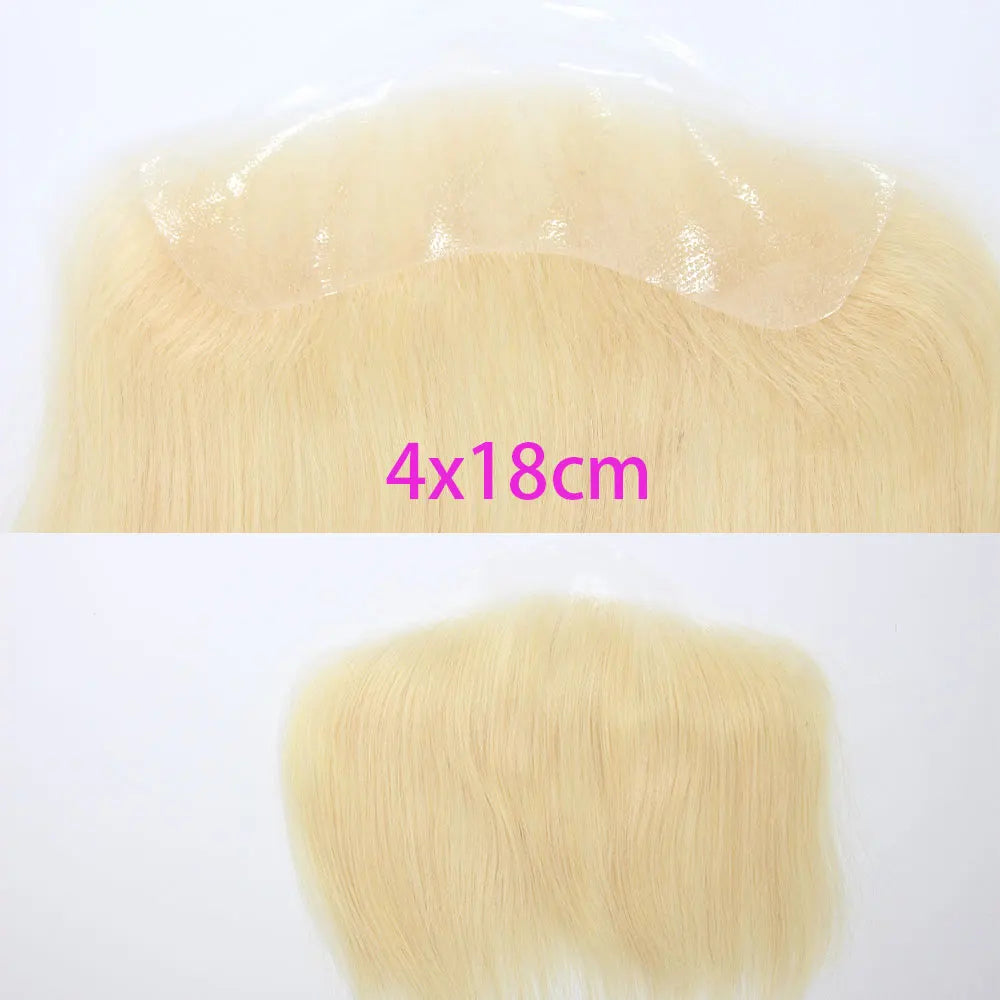 Front Toupee Mens Wig Natural PU Hairline, 100% Human Hair Piece Thin