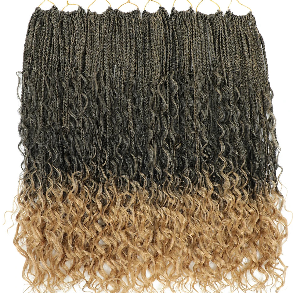 Boho Box Braids Crochet Synthetic Hair Goddess Curly Ends Bohomian