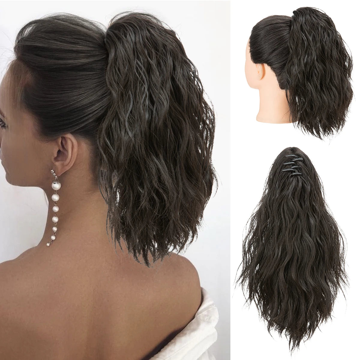 Synthetic Curly Claw Clip in Ponytail Blonde Brown Short Hairpiece 13" Fake