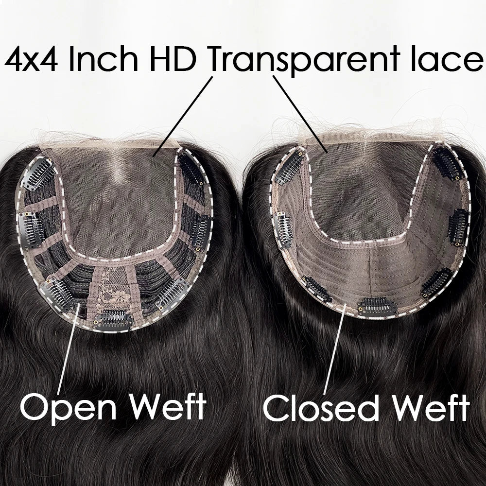 Body Wave Human Hair Topper, 4x4 HD Lace, Pre-Plucked with Baby Hair