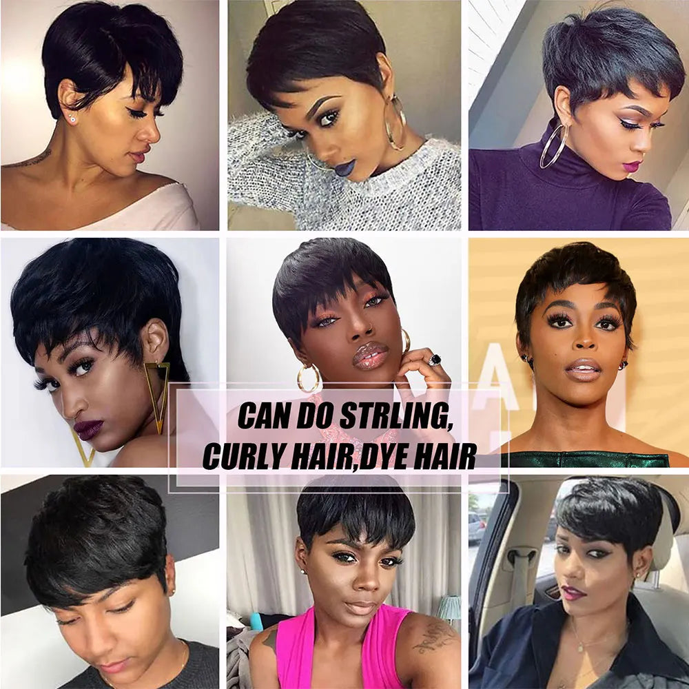 Short Brown Wig Human Hair Pixie Cut Chocolate Duby Full Machine