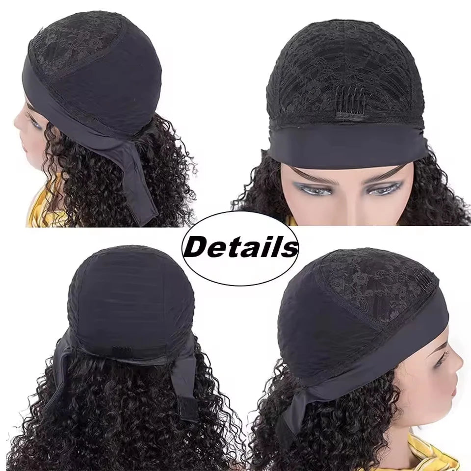 Deep Wave Headband Wigs Human Hair Pull Go Glueless Half Full Machine