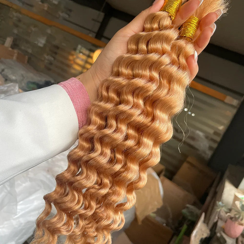 Deep Wave Bulk Human Braiding Hair for Boho Braids - Brazilian Virgin, 14 Inch, 100g (2 Bundles)