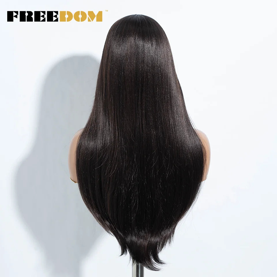 Straight Synthetic Lace Front Wigs Long Bangs Ombre Brown Blonde Highlight Cosplay