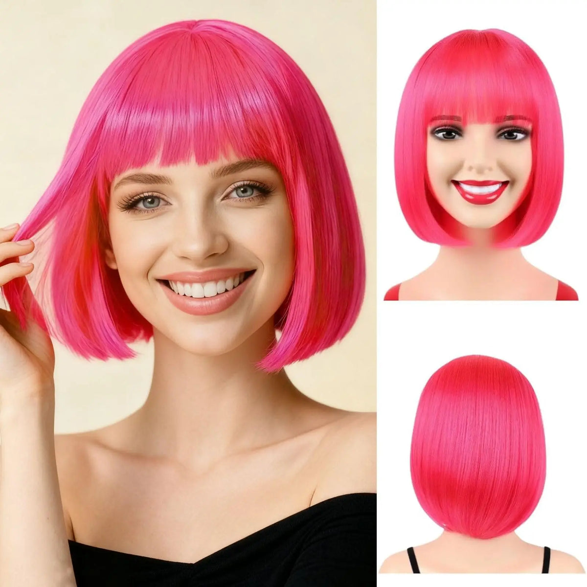 Red Bob Hairstyle Synthetic Wig Party Halloween Cosplay Hot-pressed Hairpiece