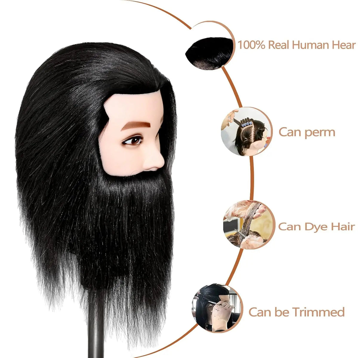 Male Mannequin Head,Training Head,With 100% Human Hair for Hairdressers,Hair Stylists,Cosmetologist,Barber Shop and Cosmetology