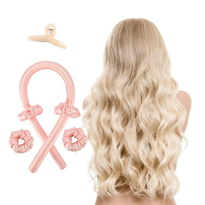 4Pcs Heatless Curling Rod Headband, Styling Kit with Hair Clip，Ribbon Rollers，