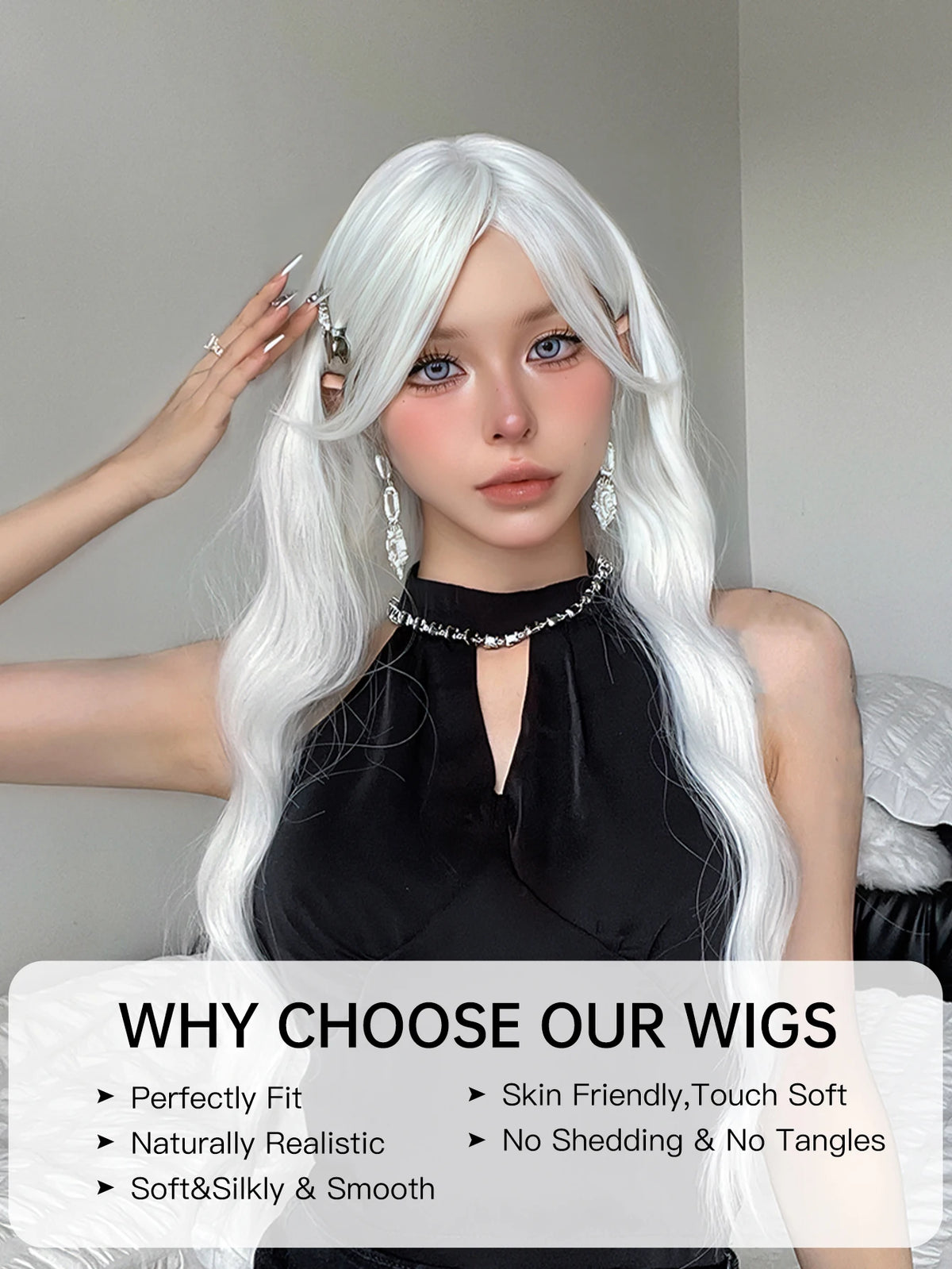 Long Water Wave Wig Bangs White Colorful Cosplay Silky Daily Party Natural