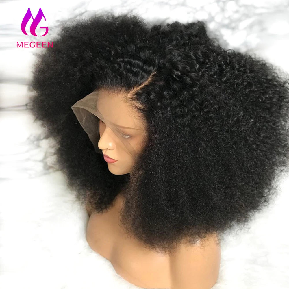 Afro Kinky Curly Human Hair Lace Front Wig — 13x4 Lace, Pre-Plucked