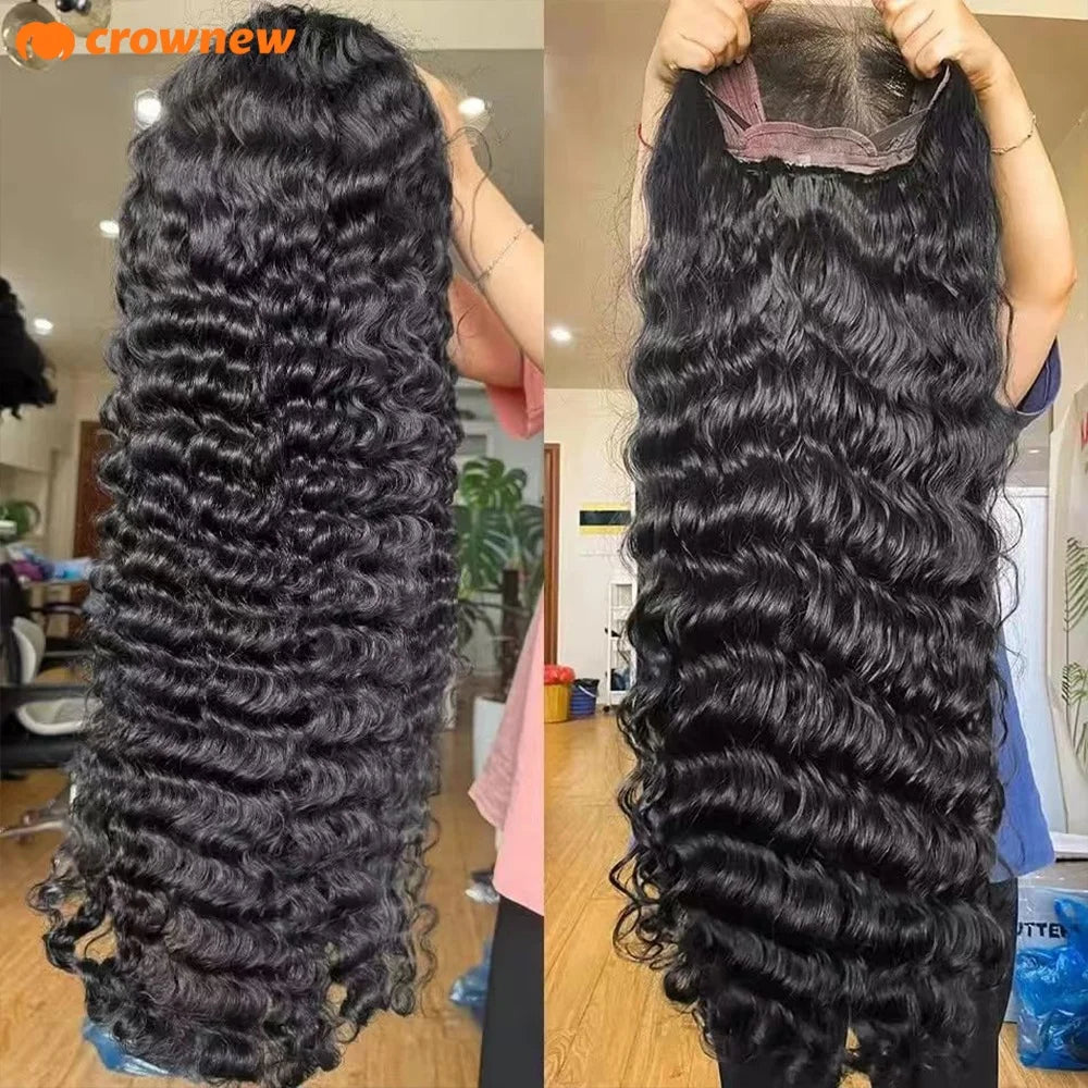 13x4 HD Lace Frontal Human Hair Wig, 220% Deep Wave Long Curly