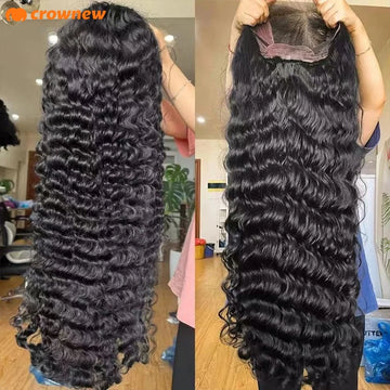 13x4 HD Lace Frontal Human Hair Wig, 220% Deep Wave Long Curly
