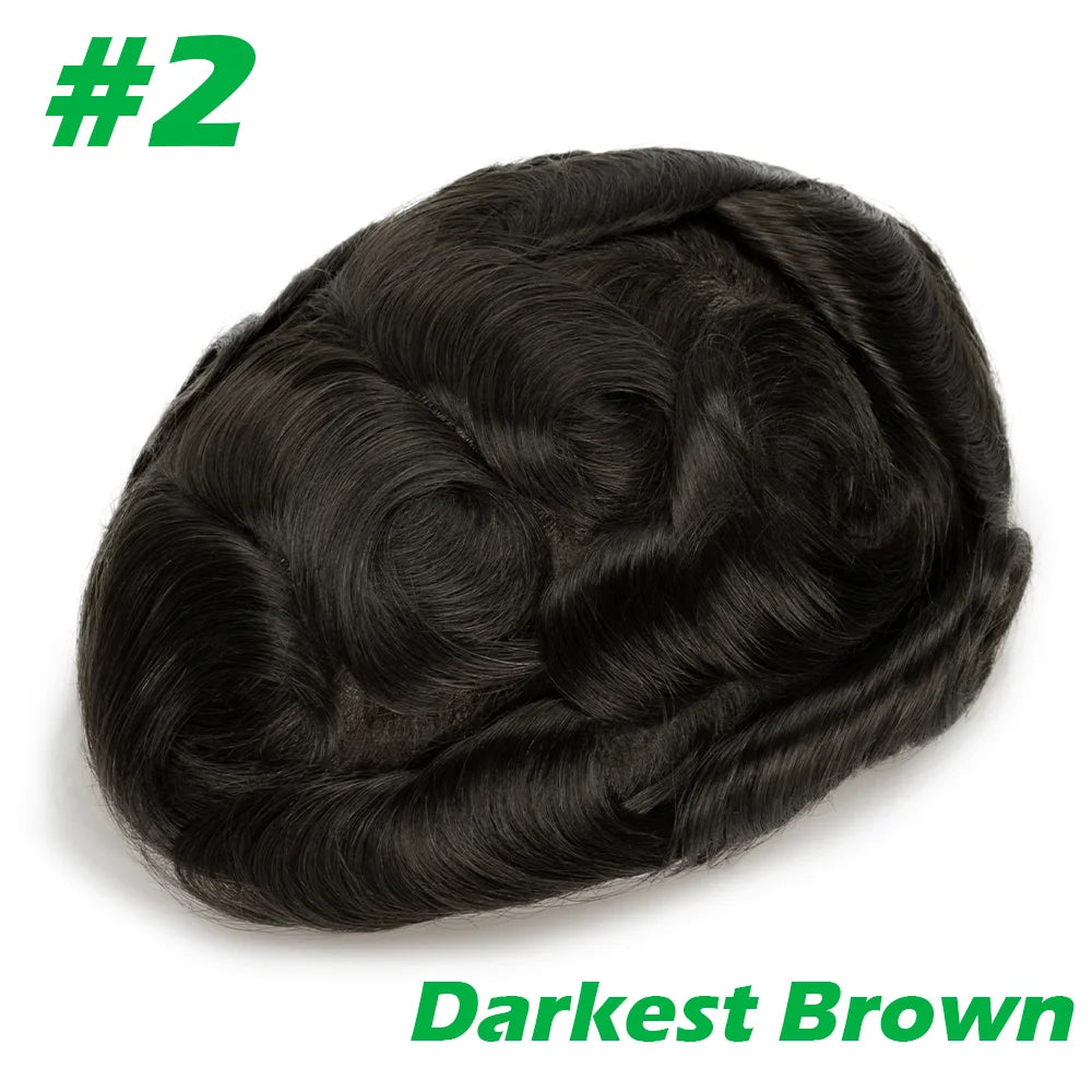 Lace with PU Men Toupee Hair Prosthesis Breathable Natural Human Hair Toupee Wig