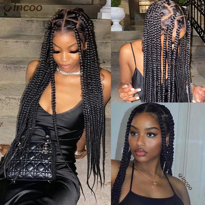 Synthetic Large Box Braided Wigs Jumbo Knotless Full Lace Front Tribal Braids