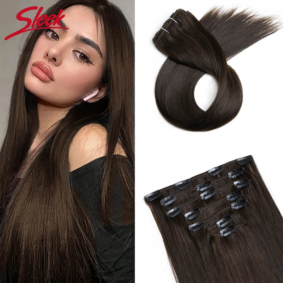 Sleek Straight Clip in Hair Extensions Human Hair Natural Blonde 613 Color 7pcs/Pack Clip in Extensions Salon-Grade Quality