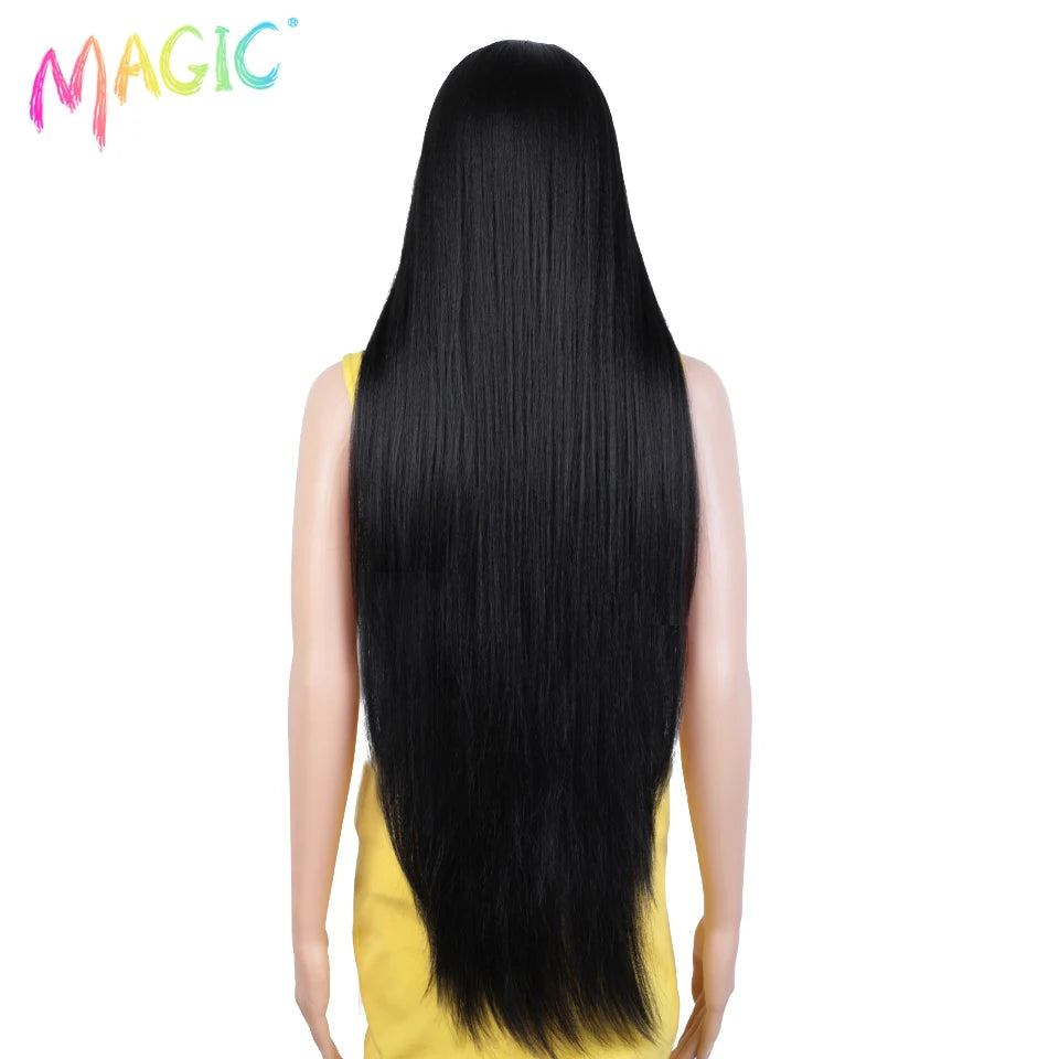 Magic Straight Synthetic Lace Front Wig Long Ombre Brown Red Blonde Hightlight
