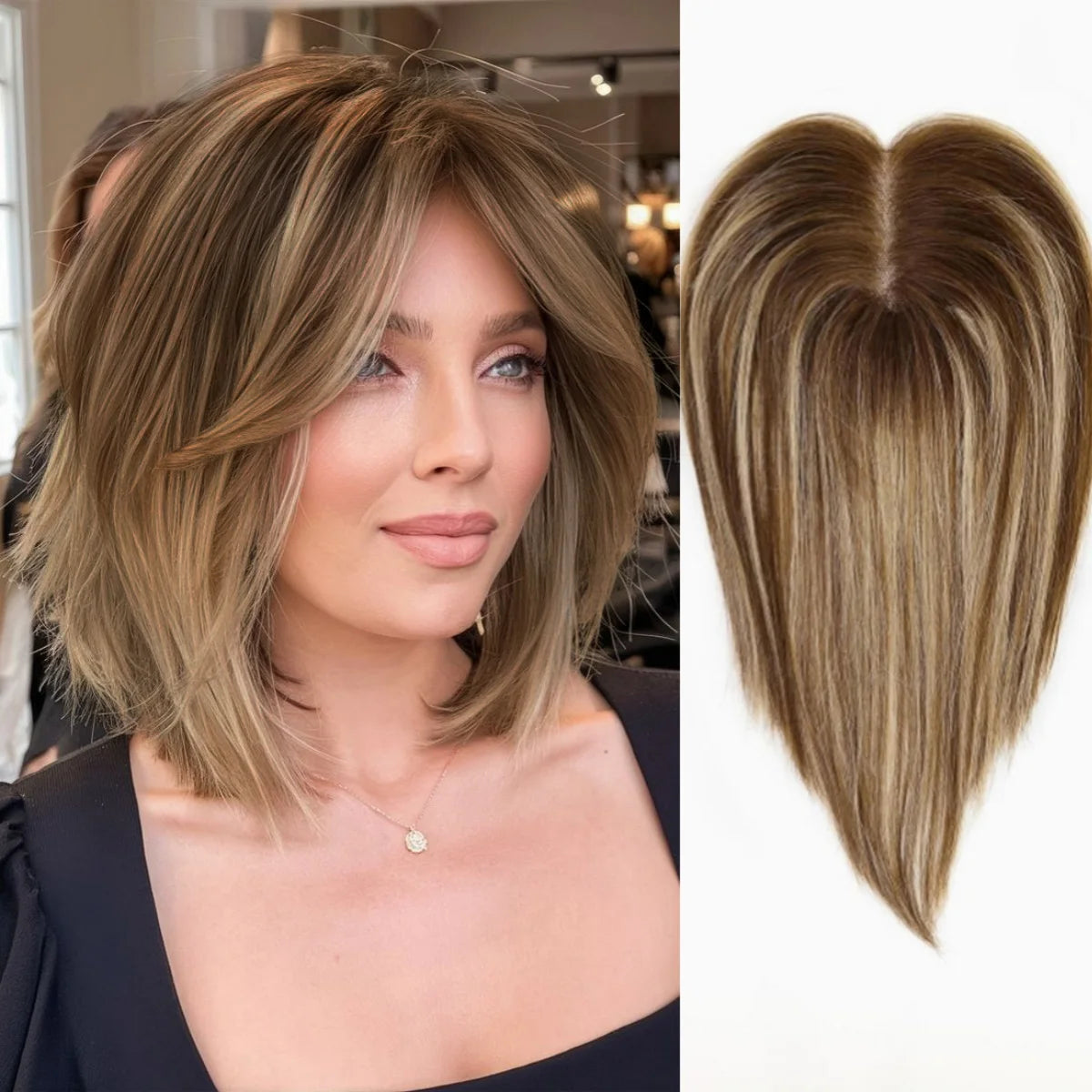 Light Brown Ombre Middle Part Lace Front Topper, 100% Remy Human Hair