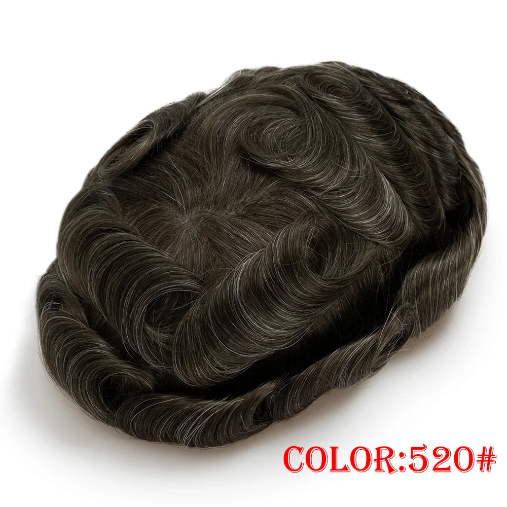 Lace with PU Men Toupee Hair Prosthesis Breathable Natural Human Hair Toupee Wig