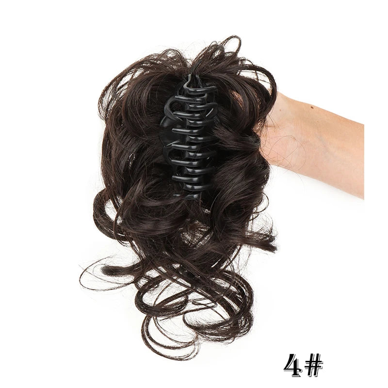 Synthetic Short Wavy Curly Messy Elegant Bun Hair Piece Claw Clip Tousled