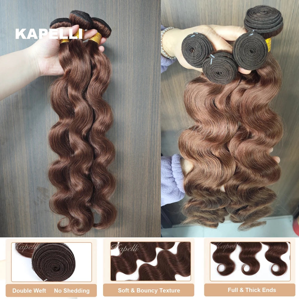 Brown Body Wave Human Hair Bundles with Lace Closure — Brazilian, Remy