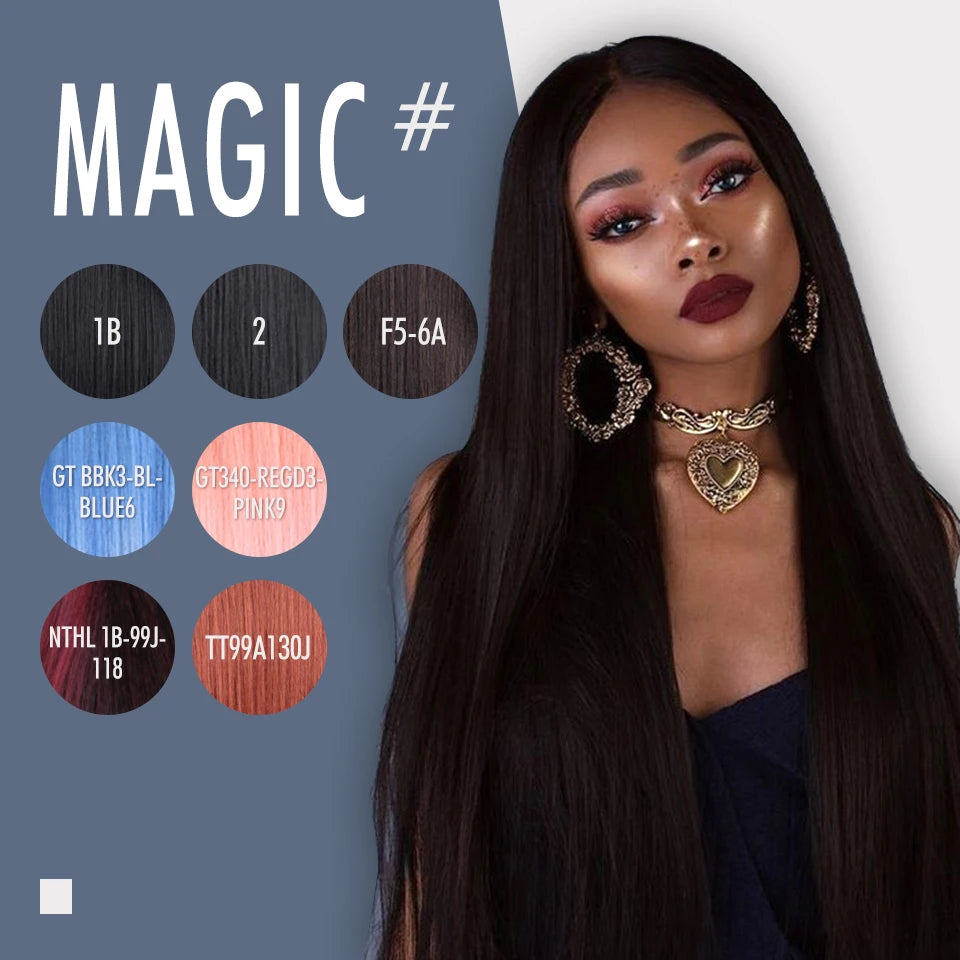 Magic Straight Synthetic Lace Front Wig Long Ombre Brown Red Blonde Hightlight