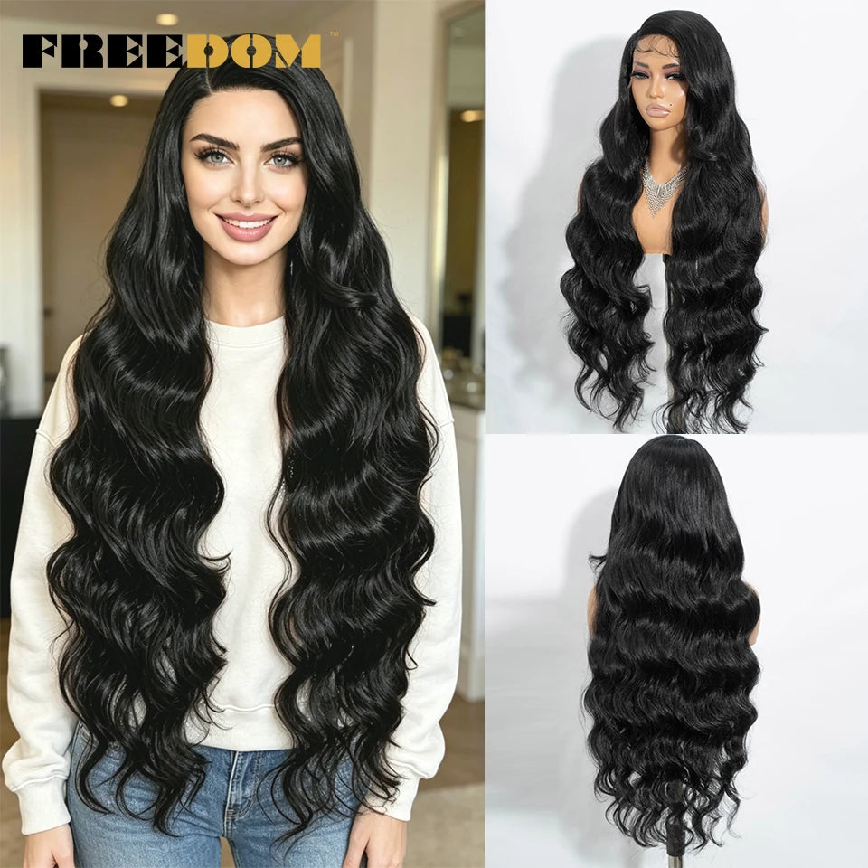 36" Long Wavy Synthetic Lace Front Wigs Ombre Brown Blonde Body Wave