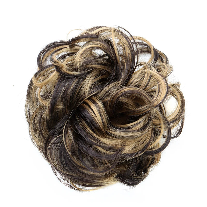 Synthetic Messy Bun Chignon Donut Hair Piece - Blonde Brown, Elastic Scrunchie Bun Pad