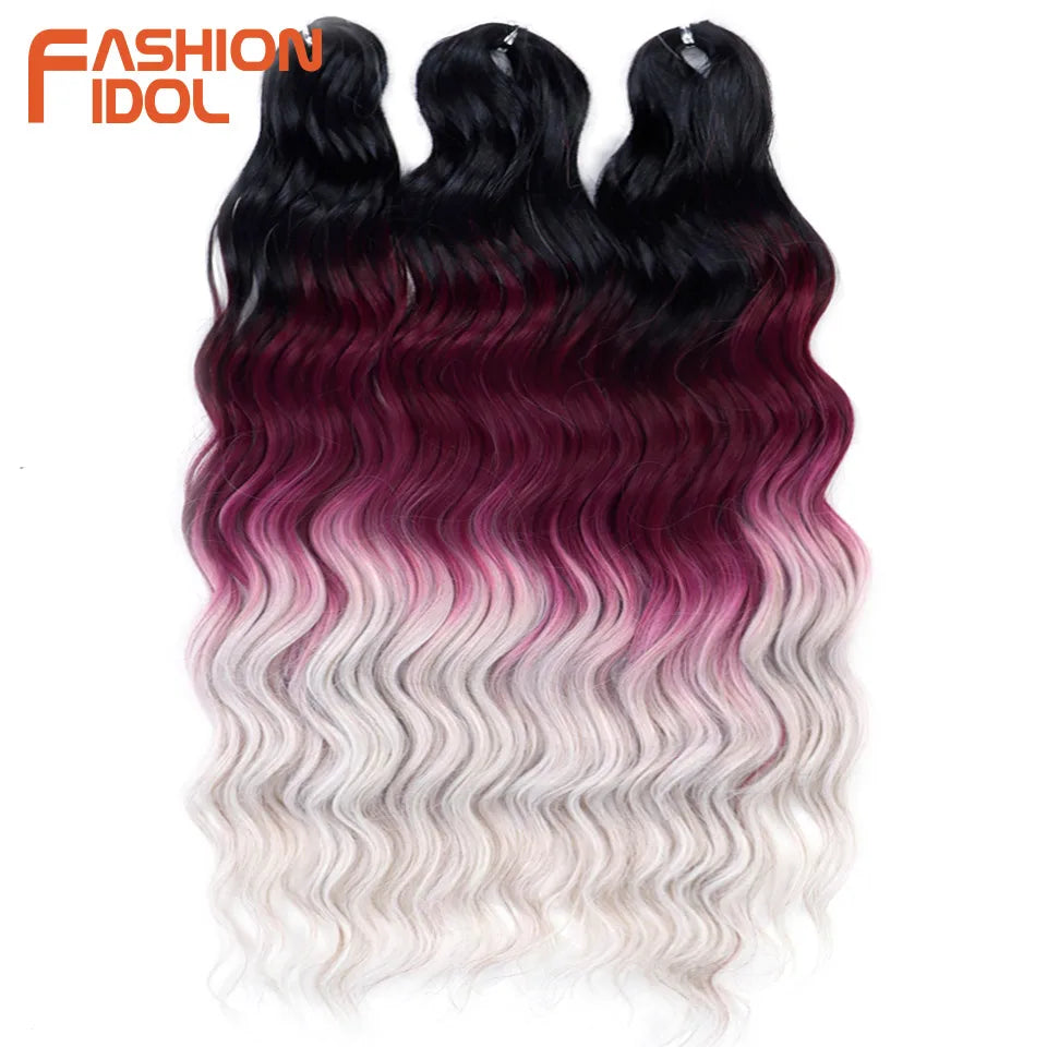 Loose Deep Wave Synthetic Braiding Hair Extensions - 24 Inch Water Wave, Ombre Blonde Twist Crochet