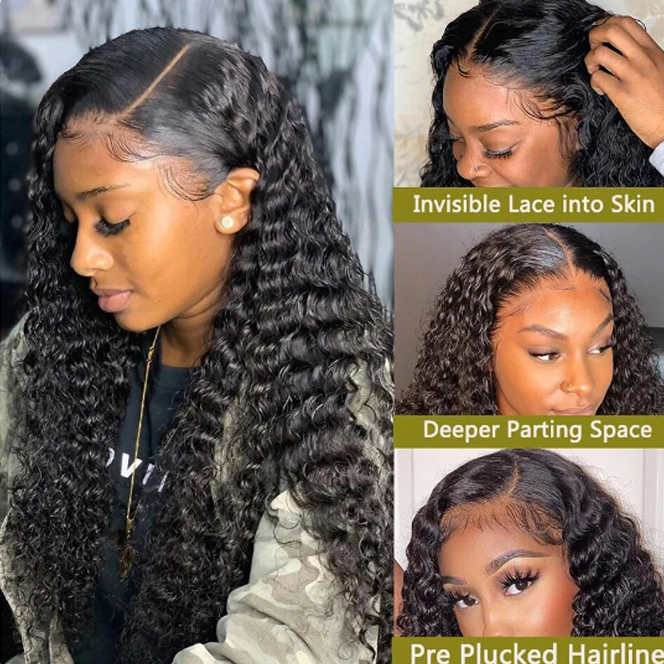 13x6 Glueless Density Brazilian Deep Wave Curly HD Lace Frontal Human Hair