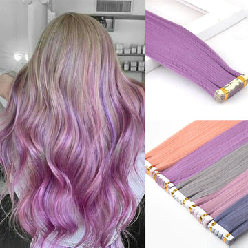 Synthetic Tape in Hair Extensions Straight Mini Ins Invisible Adhesive Colored