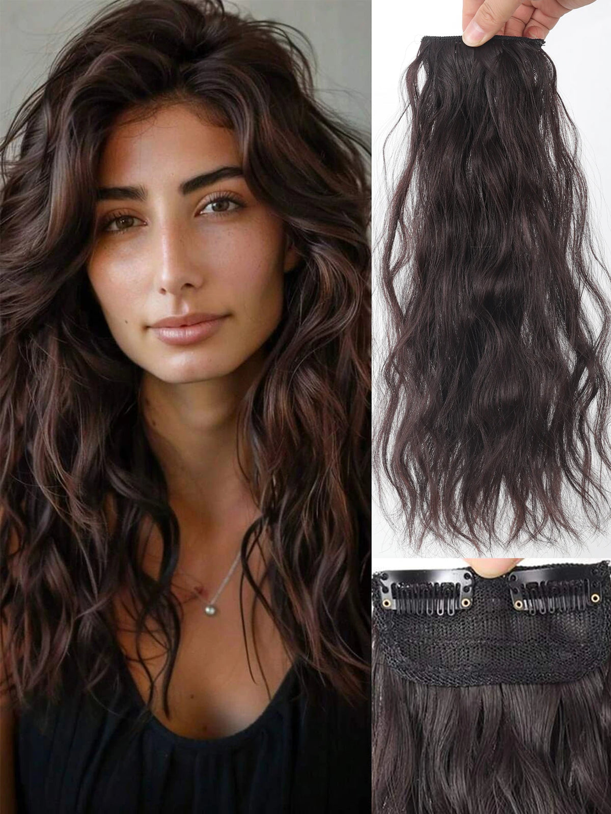 Water Wave Extensions Clip in Hair Invisible Synthetic Wig Piece Suitable Thinning