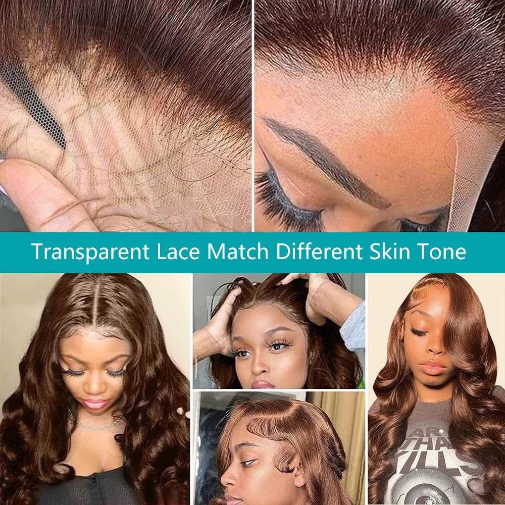 Body Wave Chocolate Brown Lace Front Wigs Human Hair, 13x4 HD Frontal