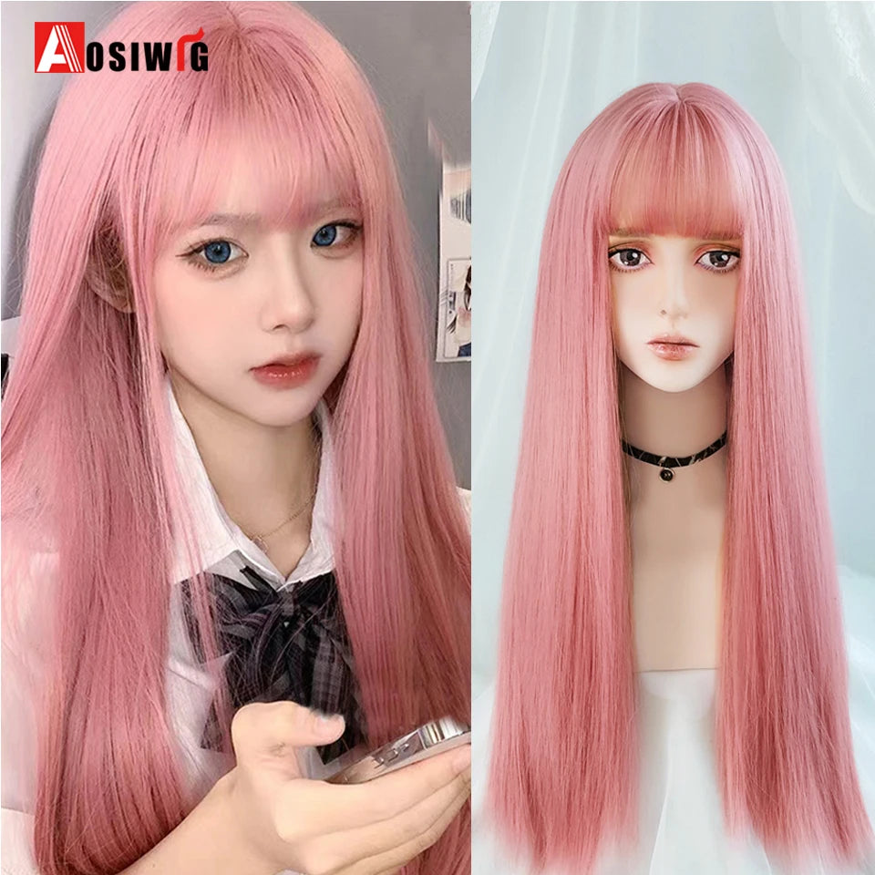 Blonde Twin Ponytail Princess Cut Natural Short Hair Synthetic Wigs Bangs Heat