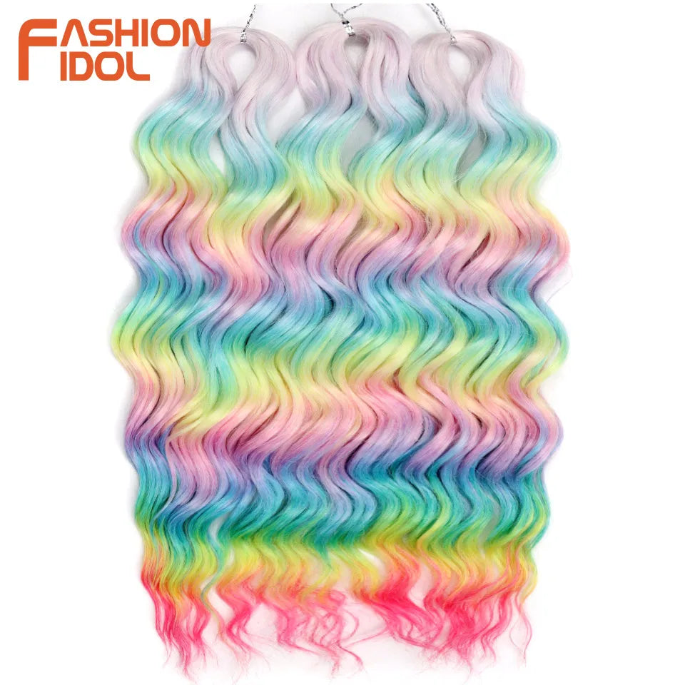 Loose Deep Wave Synthetic Braiding Hair Extensions - 24 Inch Water Wave, Ombre Blonde Twist Crochet
