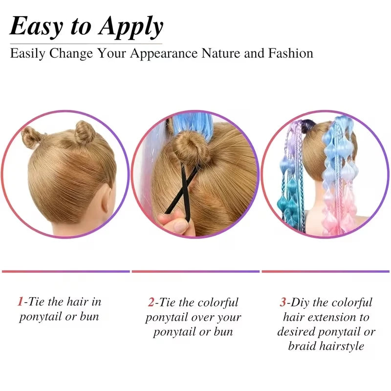 Synthetic 26Inch Long Straight Ponytail Elastic Hair Colorful Braiding Extensions Accessories